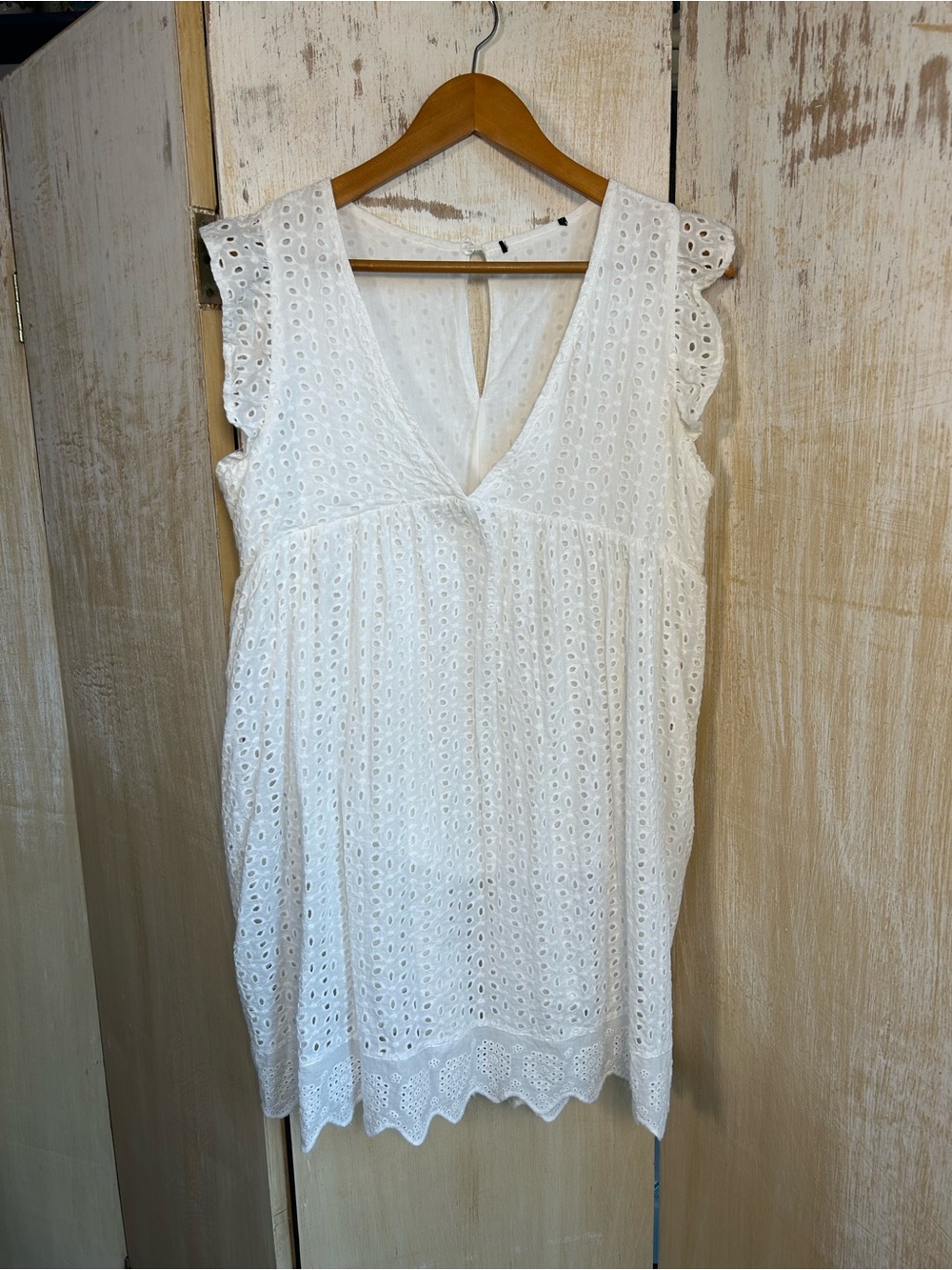 White Eyelet V-Neck Sleeveless Dress